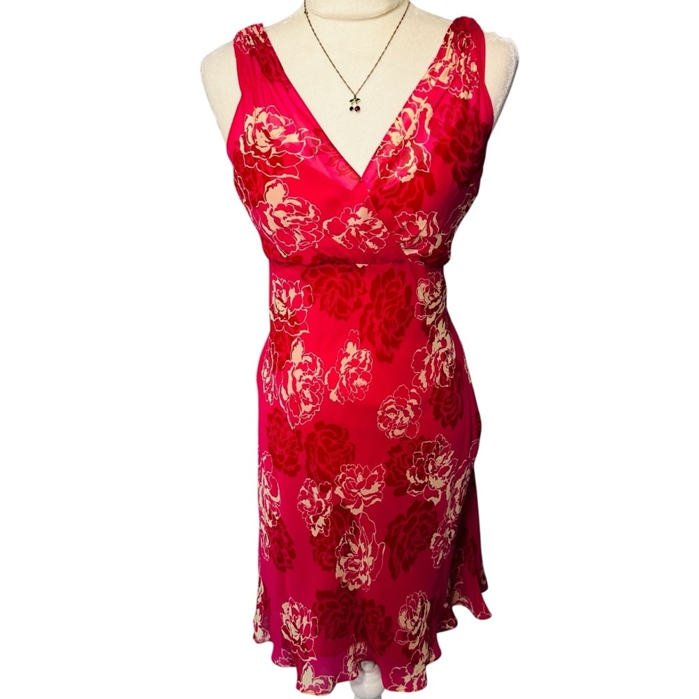 Ann Taylor Dress Sz 8 M Babydoll Silk Carnation Floral Y2K 90s Fairy Cottagecore